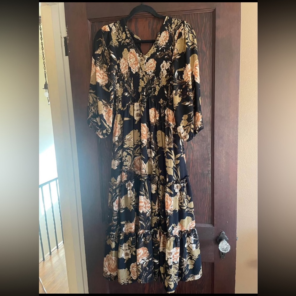 Hayden Black Floral Long Sleeve Tiered Maxi Dress